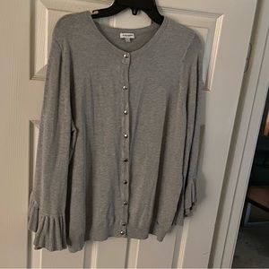 Gray- Olivia Warren Cardigan w/ cute sleeve detail and silver buttons!  XL